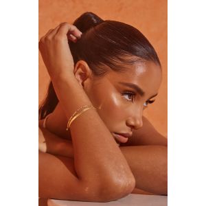 Femme Bracelet &agrave; double cha&icirc;ne d&eacute;tails serpent & barre en T plaqu&eacute; or Dor&eacute; - Taille One Size