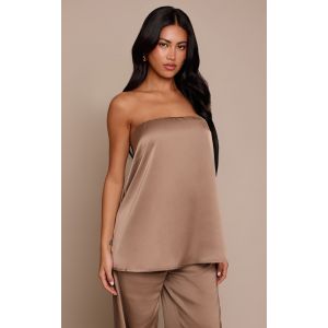 Femme Top bustier long fluide satin&eacute; marron clair | Taille 32 - Taille 32