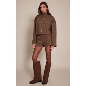 Femme Short de tailleur en su&eacute;dine chocolat | Taille 42 - Taille 42