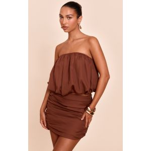 Femme Top bouffant en mousseline de soie marron chocolat froncé | Taille 36 - Taille 36