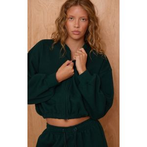 Femme Sweat-shirt court vert sapin à cordons ajustables sur la taille et zip | Taille Large - Taille L
