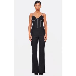 Femme Combinaison flare style corset noire &agrave; strass et bretelles | Taille 36 - Taille 36