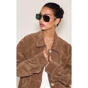 Lunettes de soleil style aviateur oversize carrées métalliques en écailles, Ecaille - Taille One Size