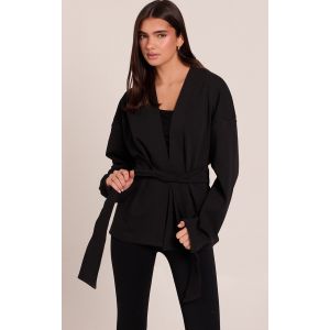 Femme Veste de yoga tiss&eacute;e noire &agrave; taille nou&eacute;e | Taille XL - Taille XL