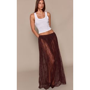 Femme Jupe longue en dentelle chocolat fonc&eacute; transparente | Taille 38 - Taille 38