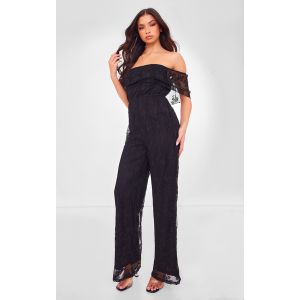 Femme Combinaison plissée noire pailletée à col bardot | Taille 34 - Taille 34