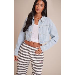 Femme Tall Veste courte en jean bleu clair &agrave; manches ballon | Taille 40 - Taille 40