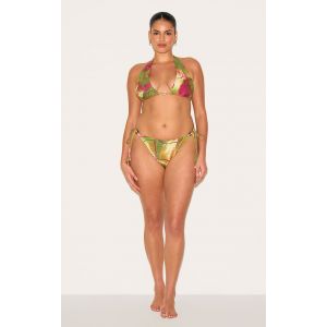 Plus Bas de maillot de bain vert olive imprimé orchidée noué sur les côtés, Vert Olive - Taille 58