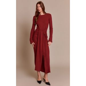 Femme Robe longue côtelée brossée rouge vin à détail noué | Taille 40 - Taille 40