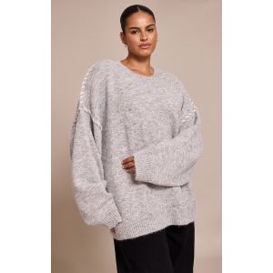 Femme Plus Pull en maille tricot grise à coutures en points de feston | Taille 2XL - Taille 2XL