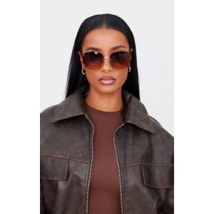 Lunettes de soleil rondes oversize marron sans monture, Marron - Taille One Size