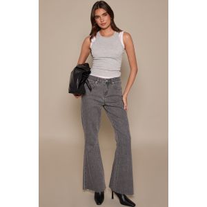 Femme Jean flare stretch gris d&eacute;lav&eacute; fonc&eacute; &agrave; taille basse | Taille 40 - Taille 40