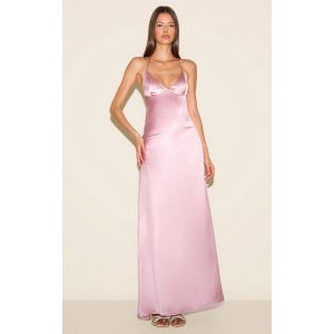Femme Robe longue style nuisette satin&eacute;e rose &agrave; dos &eacute;chancr&eacute; | Taille 38 - Taille 38