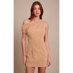 Femme Mini robe asymétrique en suédine beige effet croco | Taille 36 - Taille 36
