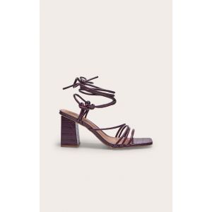 Sandales carrées en PU bordeaux effet croco à petit talon carré et brides, Bordeaux - Taille 36