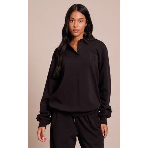 Femme Tall Sweat tiss&eacute; noir boutonn&eacute; &agrave; col polo et logo brod&eacute; | Taille Medium - Taille M