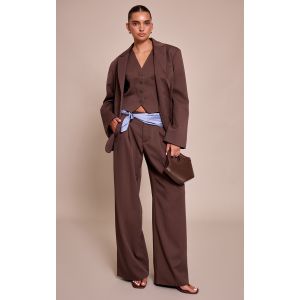 Pantalon large de tailleur tissé marron foncé à plissures, Marron foncé - Taille 38