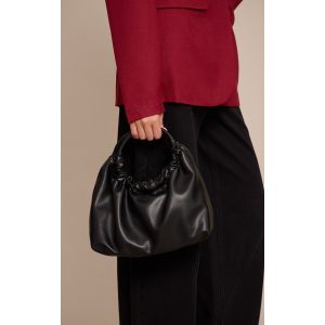 Femme Sac &agrave; main en PU noir &agrave; anse fronc&eacute;e - Taille One Size