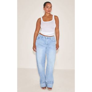 Femme Jean Sculpt en denim stretch taille haute &agrave; jambe tonneau et ourlet retrouss&eacute; bleu clair | Taille 34 - Taille 34