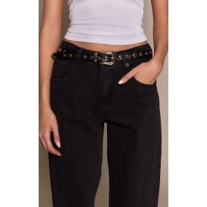 Femme Ceinture fine noire &agrave; clous en d&ocirc;mes plats | Taille Small/Medium - Taille S/M
