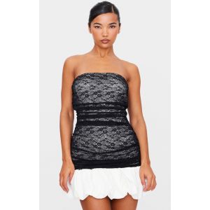 Mini robe style bustier en dentelle noire et ourlet bouffant, Noir - Taille 36