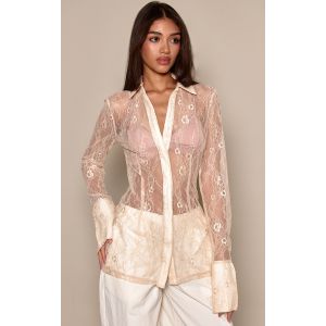 Femme Chemise ajust&eacute;e en dentelle d&eacute;licate nude | Taille 42 - Taille 42