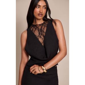Femme Top de tailleur noir drapé à partie en dentelle | Taille 38 - Taille 38