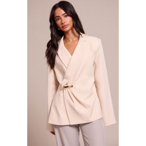Femme Petite Blazer cache-coeur asym&eacute;trique cr&egrave;me | Taille Small - Taille S