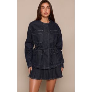 Femme Veste ajust&eacute;e en jean indigo &agrave; col rond et poches devant | Taille 42 - Taille 42