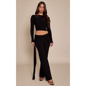 Femme Pantalon droit moulant noir &agrave; partie superpos&eacute;e torsad&eacute;e drap&eacute;e | Taille 42 - Taille 42