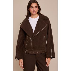 Femme Veste motord oversize en su&eacute;dine chocolat fonc&eacute; | Taille 42 - Taille 42