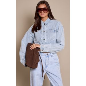 Femme Veste courte en jean bleu clair &agrave; manches bouffantes | Taille 44 - Taille 44
