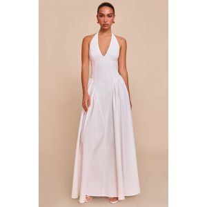 Femme Robe longue tiss&eacute;e blanche &agrave; d&eacute;collet&eacute; et dos nu | Taille 42 - Taille 42