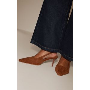 Femme Escarpin en su&eacute;dine camel &agrave; bout cisel&eacute; et &agrave; bride arri&egrave;re Marron clair | Taille 39 - Taille 39