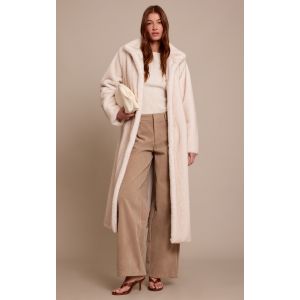 Femme Manteau long en fausse fourrure cr&egrave;me &agrave; col entonnoir | Taille Medium - Taille M