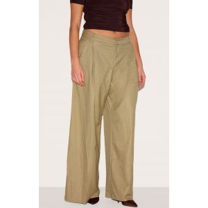 Femme Plus Pantalon de tailleur droit tissé deluxe vert olive à fines rayures | Taille 44 - Taille 44