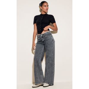 Femme Jean droit gris &agrave; taille basse &eacute;lim&eacute;e | Taille 34 - Taille 34