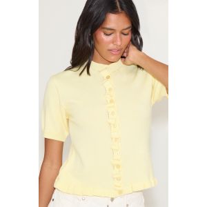 Cardigan en maille tricot jaune volanté à manches courtes, Jaune - Taille XS