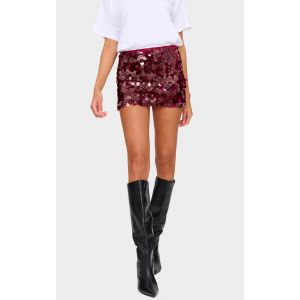 Mini-jupe bordeaux à sequins style disque, Bordeaux - Taille 38