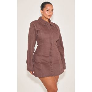 Femme Robe mini Sculpt en denim stretch coupe trap&egrave;ze chocolat | Taille 46 - Taille 46