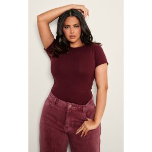 Femme Plus Body ajust&eacute; en coton deluxe bordeaux &agrave; manches courtes | Taille 48 - Taille 48