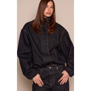 Femme Veste en jean indigo fonc&eacute; &agrave; col entonnoir et boutons cach&eacute;s Indigo fonc&eacute; d&eacute;lav&eacute; | Taille 38 - Taille 38