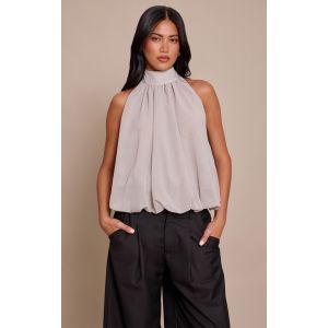 Femme Top en mousseline de soie grise &agrave; ourlet bouffant | Taille 40 - Taille 40