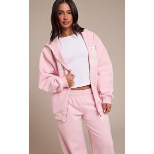 Femme Petite Sweat &agrave; capuche enti&egrave;rement zipp&eacute; en molleton de coton Rose b&eacute;b&eacute; Sports Club Rose tendre | Taille Medium - Taille M