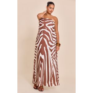 Plus Robe bustier longue tissée marron clair imprimé zèbre, Marron Clair - Taille 58