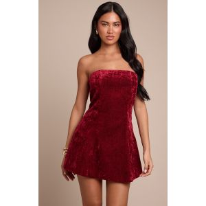 Femme Mini robe bustier trap&egrave;ze en velours rouge fonc&eacute; | Taille 38 - Taille 38
