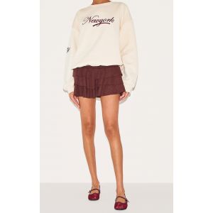 Mini-jupe côtelée brossée chocolat style tutu, Chocolat - Taille 44