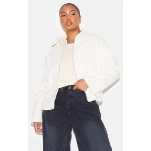 Femme Plus Veste en effet laine crème à col large et zip | Taille 48 - Taille 48