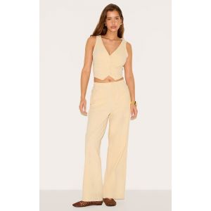 Femme Pantalon large en effet lin jaune beurre &agrave; taille mi-haute | Taille 44 - Taille 44