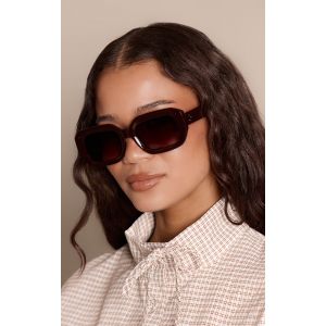 Femme Lunettes de soleil &eacute;paisses carr&eacute;es incurv&eacute;es chocolat - Taille One Size